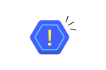 Ilustração de um ponto de exclamação amarelo dentro de uma hexágono de alerta em azul.